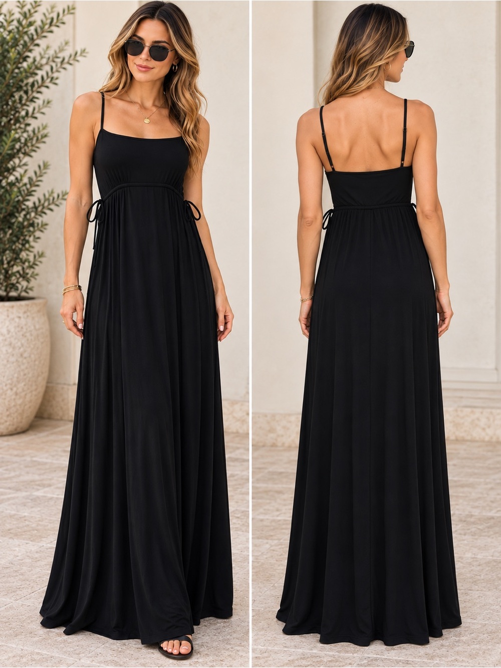 Rachel Pally Brita Black Maxi Dress SZ Medium Adjustable Flowy Quiet Luxury NWT